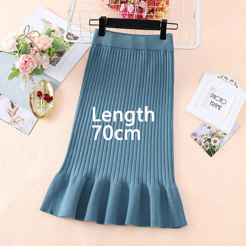 Knitted High Waist Ruffles Mermaid Skirt