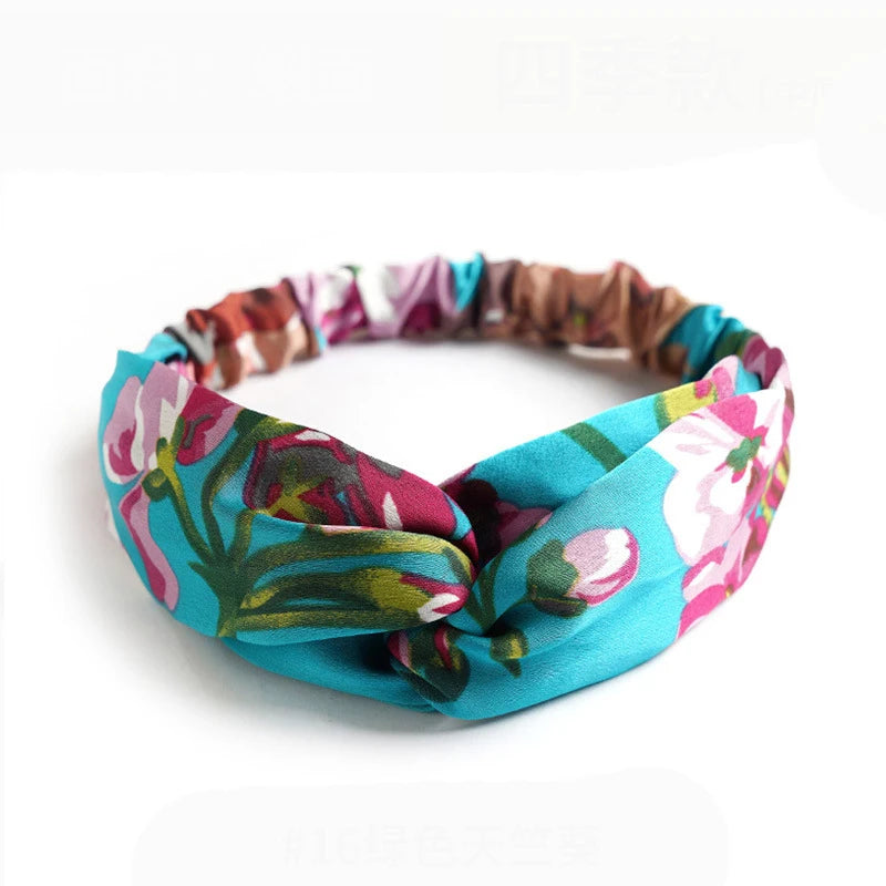 Fashion Women Summer Bohemian Hair Bands Print Headbands Vintage Cross Turban Bandage Bandanas Hair Bands Hair Accessories