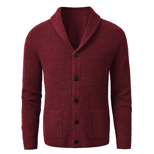 Shawl Collar Cardigan Sweater Slim Fit Cable Knit Button up  Merino Wool Sweater