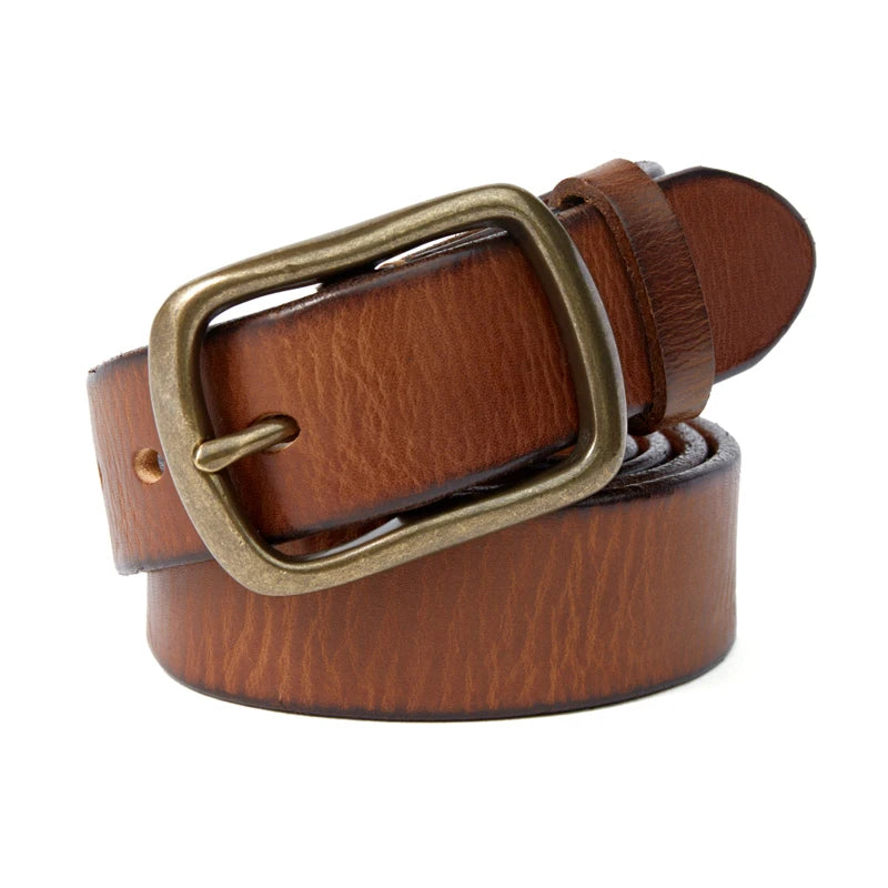 Vintage Luxury Handmade Leather Copper Buckle  Belt Cowhide Retro