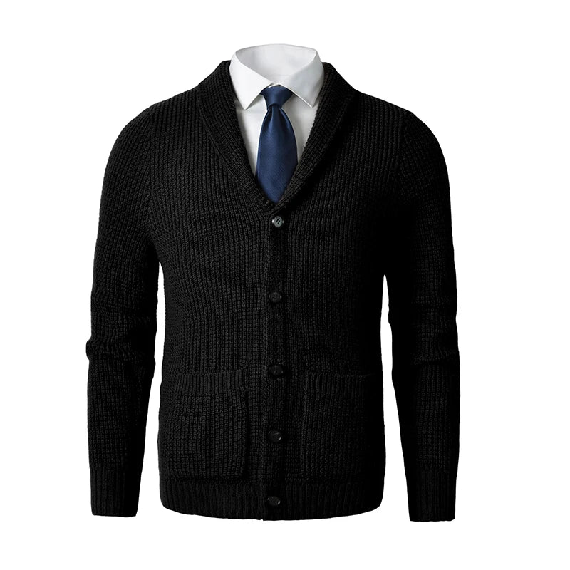 Shawl Collar Cardigan Sweater Slim Fit Cable Knit Button up Merino wool Sweater with Pockets