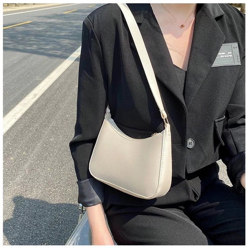 Women's Fashion Handbags Retro Solid Color PU Leather Shoulder Underarm Bag Casual Women Hobos Handbags