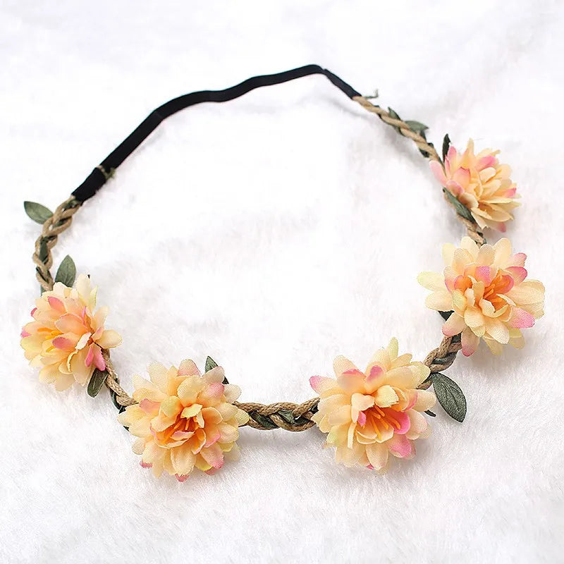 Flower Crown Hairband Rope Floral Headband Garland  Wreath Elastic Hair Accessories  Headpiece