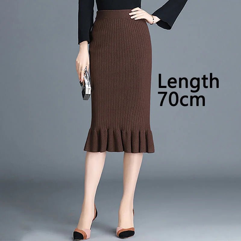 Knitted High Waist Ruffles Mermaid Skirt