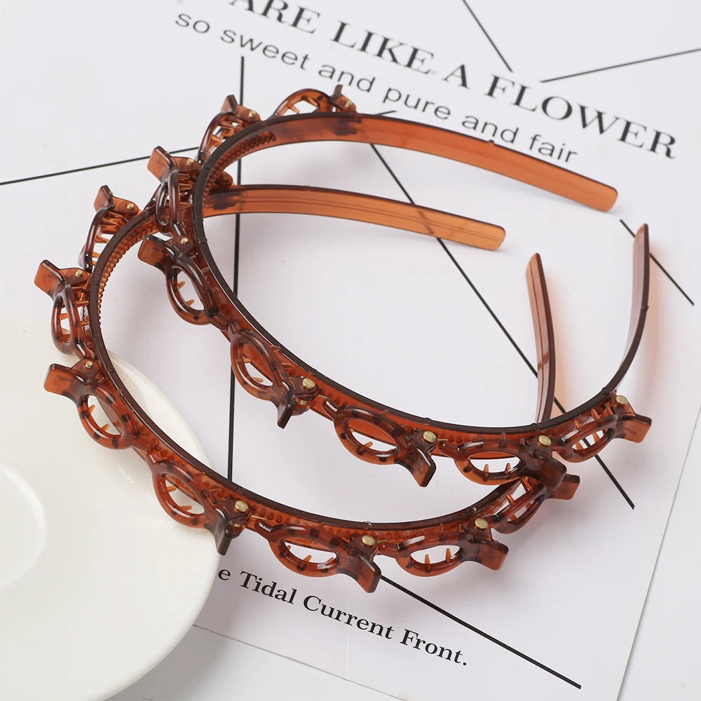 Double Layer Bands Clip Hairbands Fashion Plastic Braided Headband Knitting Women's Headwear Hair Accessories Pearl