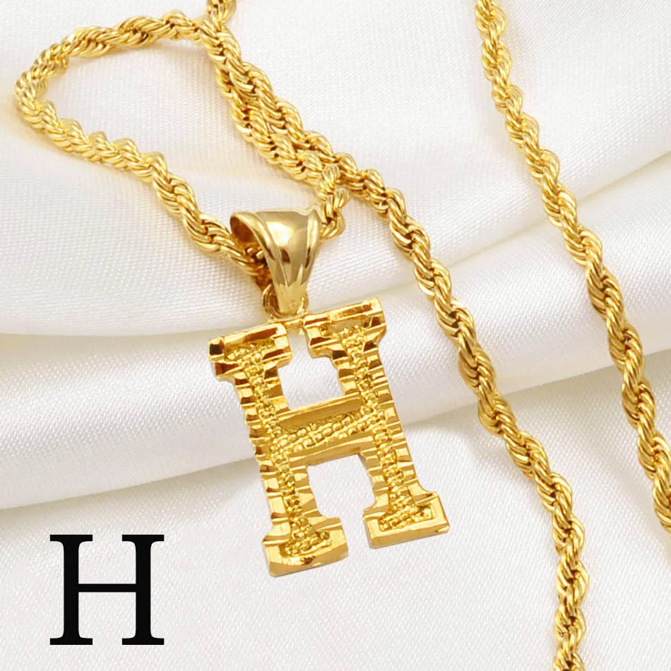 Anniyo A-Z Letters Necklaces Women Men Gold Plated Initial Pendant Rope Chain English Letter Jewelry Alphabet