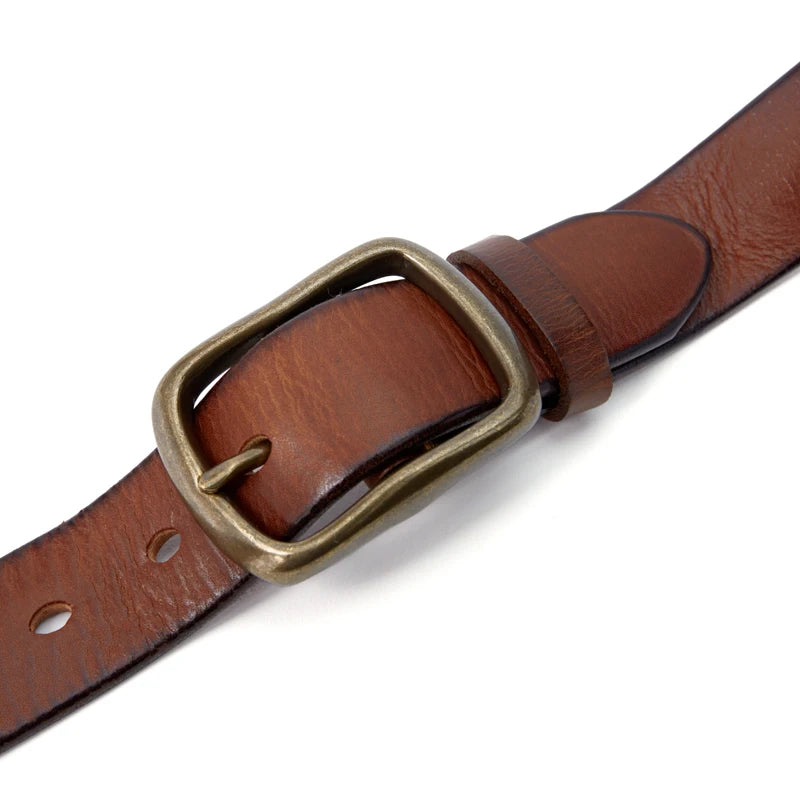 Vintage Luxury Handmade Leather Copper Buckle  Belt Cowhide Retro