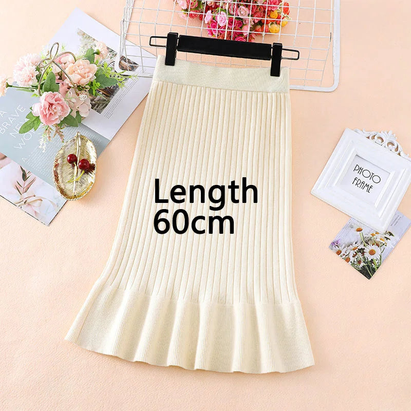 Knitted High Waist Ruffles Mermaid Skirt