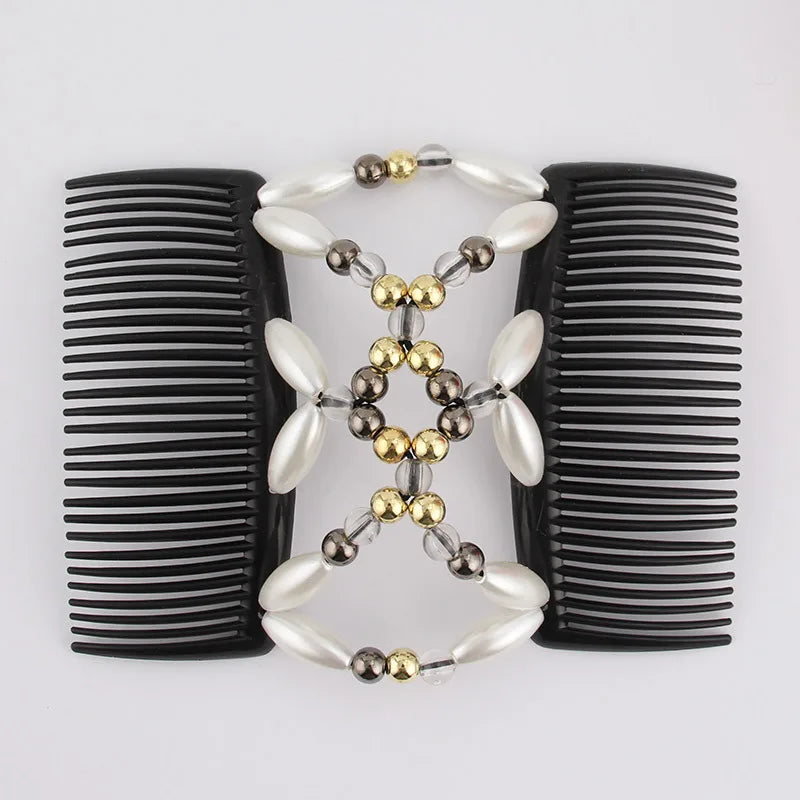 Beads Hair Combs Shiny Rhinestone Beaded Hair Claws Magic Tuck Comb Updo Accessories Elastic Headwear Bun Ponytail Holder