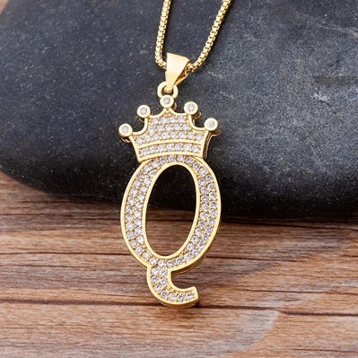 Nidin  Luxury Copper Zircon A-Z Crown Alphabet Pendant Chain Necklace Hip-Hop Style Fashion Woman Man Initial Name Jewelry