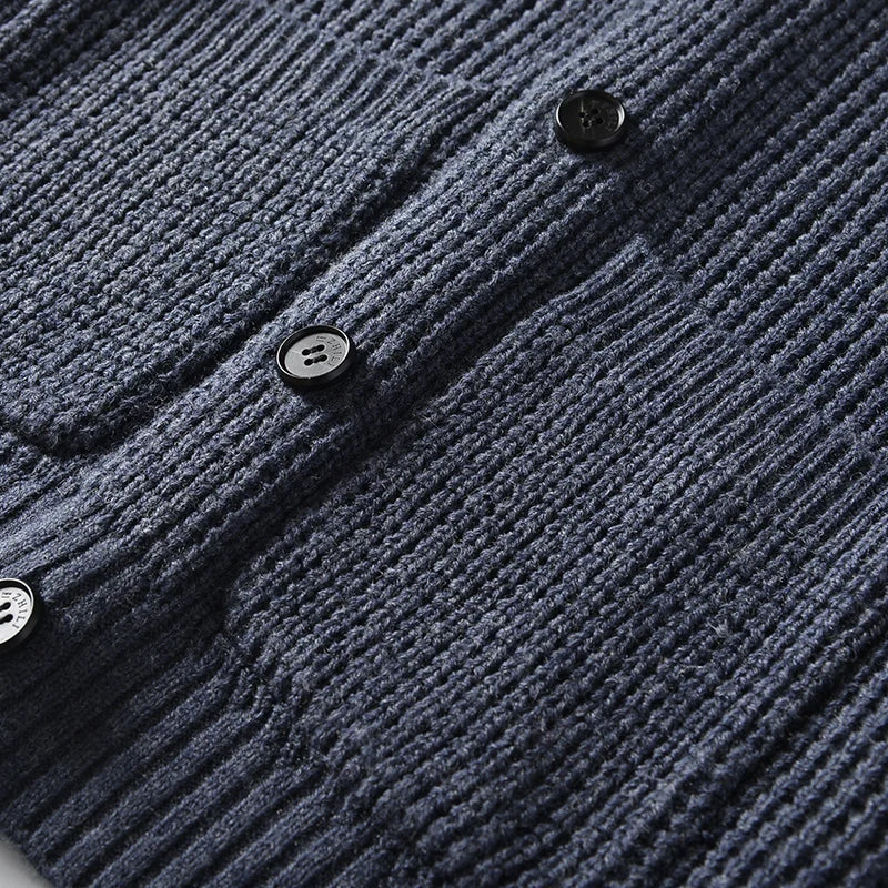 Shawl Collar Cardigan Sweater Slim Fit Cable Knit Button up Merino wool Sweater with Pockets