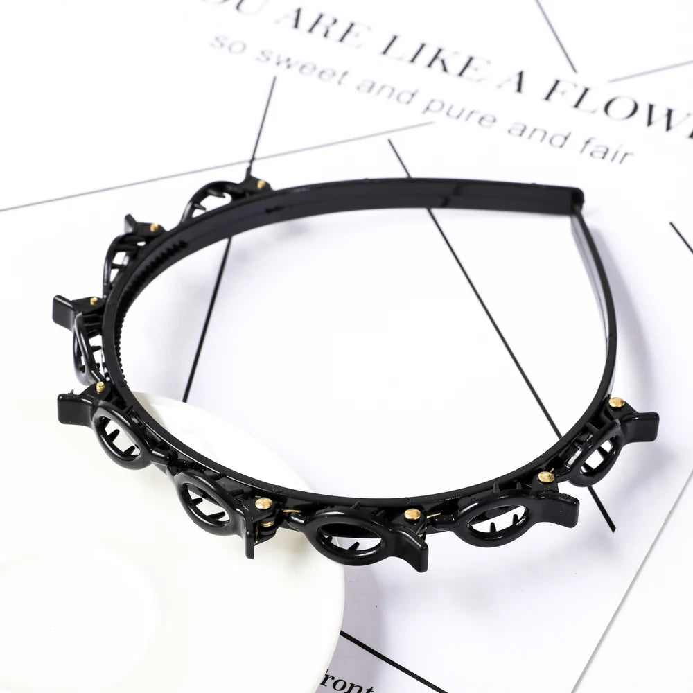 Double Layer Bands Clip Hairbands Fashion Plastic Braided Headband Knitting Women's Headwear Hair Accessories Pearl