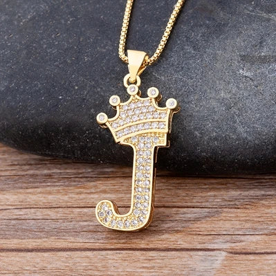 Nidin  Luxury Copper Zircon A-Z Crown Alphabet Pendant Chain Necklace Hip-Hop Style Fashion Woman Man Initial Name Jewelry