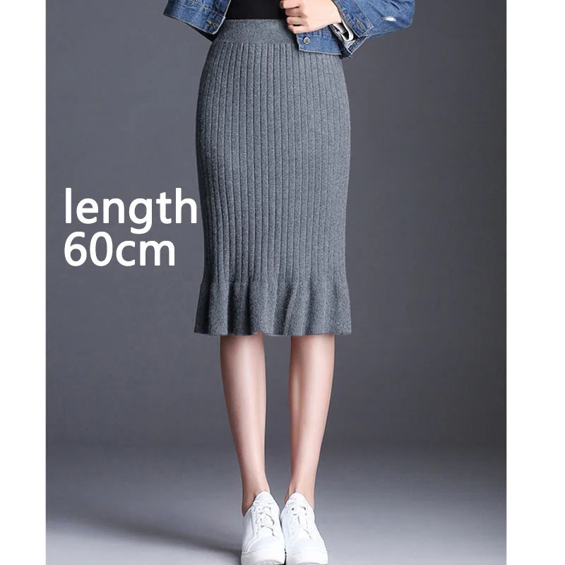 Knitted High Waist Ruffles Mermaid Skirt