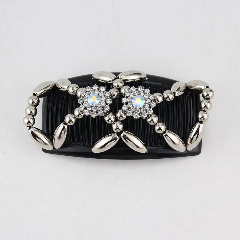 Beads Hair Combs Shiny Rhinestone Beaded Hair Claws Magic Tuck Comb Updo Accessories Elastic Headwear Bun Ponytail Holder