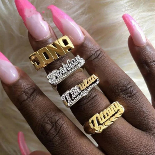 Custom Double Layers Nameplate Ring Hip Hop Two Color Name Ring Retro Jewelry