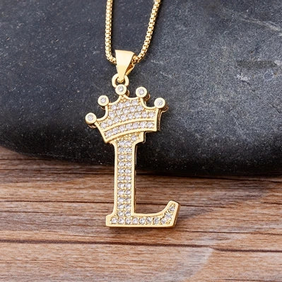 Nidin  Luxury Copper Zircon A-Z Crown Alphabet Pendant Chain Necklace Hip-Hop Style Fashion Woman Man Initial Name Jewelry