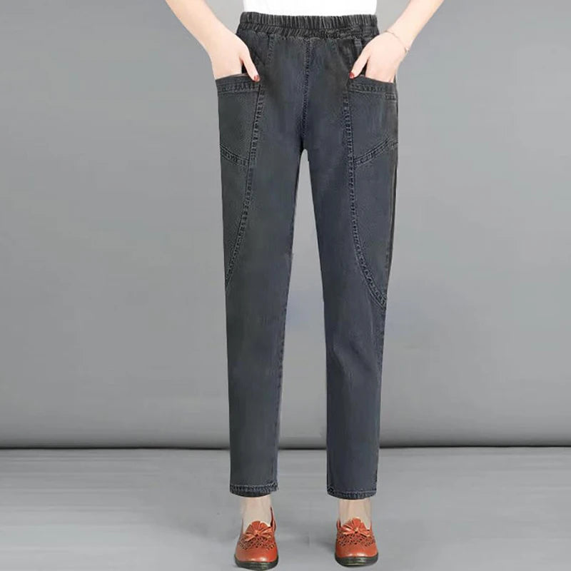 Casual Denim Ankle-length Vintage Baggy Vaqueros Elastic High Waist  Jeans