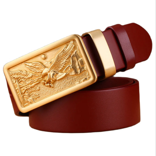 Eagle solid brass buckle luxury full grain 100% genuine leather belt 3.8