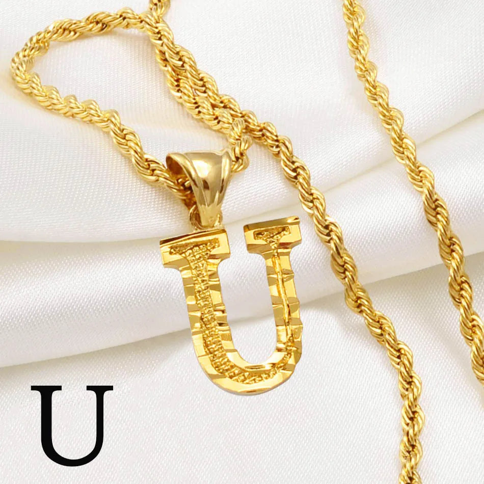 Anniyo A-Z Letters Necklaces Women Men Gold Plated Initial Pendant Rope Chain English Letter Jewelry Alphabet