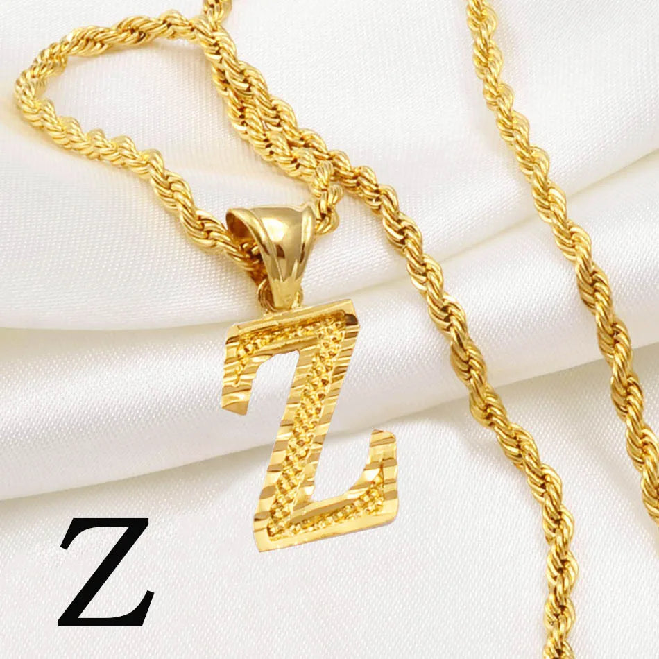 Anniyo A-Z Letters Necklaces Women Men Gold Plated Initial Pendant Rope Chain English Letter Jewelry Alphabet