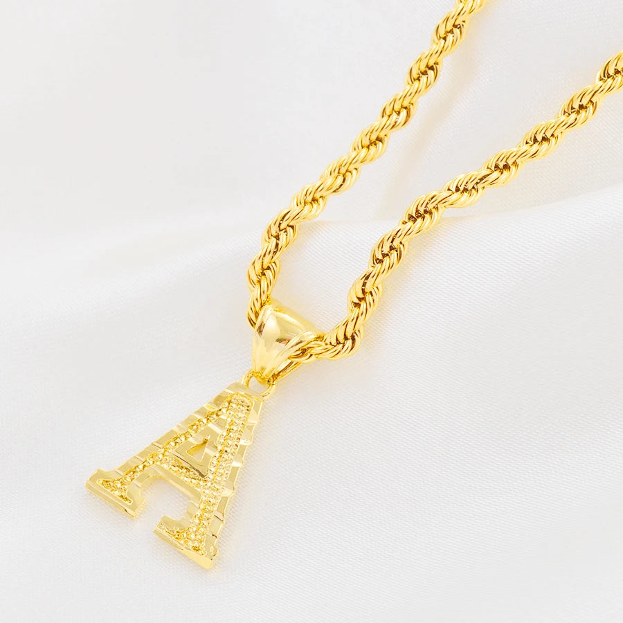 Anniyo A-Z Letters Necklaces Women Men Gold Plated Initial Pendant Rope Chain English Letter Jewelry Alphabet