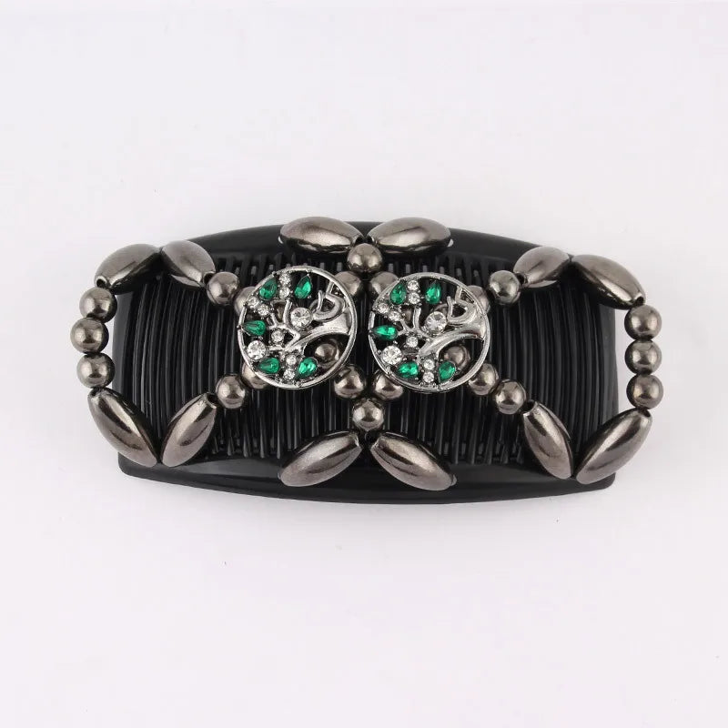 Beads Hair Combs Shiny Rhinestone Beaded Hair Claws Magic Tuck Comb Updo Accessories Elastic Headwear Bun Ponytail Holder