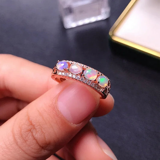 100% Real 5*7mm Natural Oval Opal Ring, Sterling Silver S925 Fine Jewelry  Platinum / Rose Gold  Plated