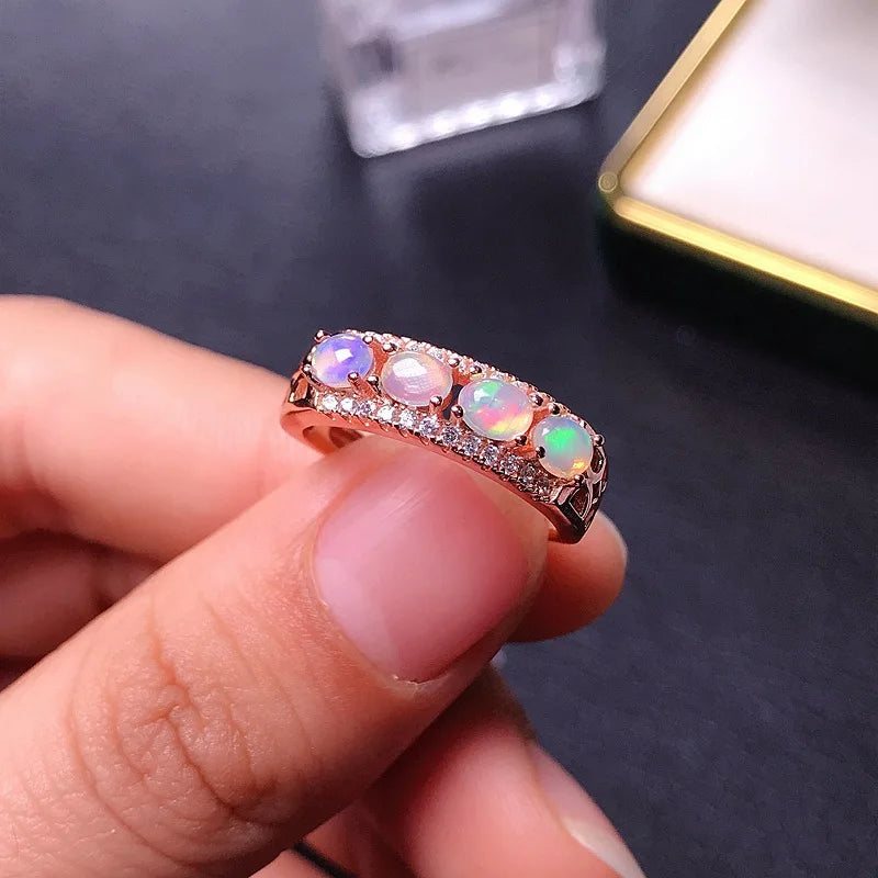 100% Real 5*7mm Natural Oval Opal Ring, Sterling Silver S925 Fine Jewelry  Platinum / Rose Gold  Plated
