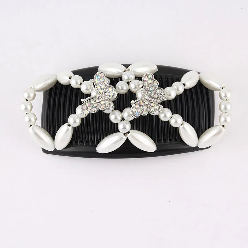 Beads Hair Combs Shiny Rhinestone Beaded Hair Claws Magic Tuck Comb Updo Accessories Elastic Headwear Bun Ponytail Holder