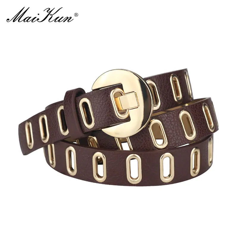 Grunge Women Belt Adjustable Hole Grunge Punk  Belts for Women Alloy Pin Buckle PU Leather Belt 