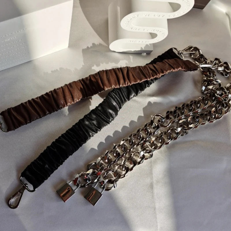 Elastic Leather Silver Chain Belt Ladies Dress Stretch Cummerbunds Female Coat Corset Long Waistband Belts For women Strap