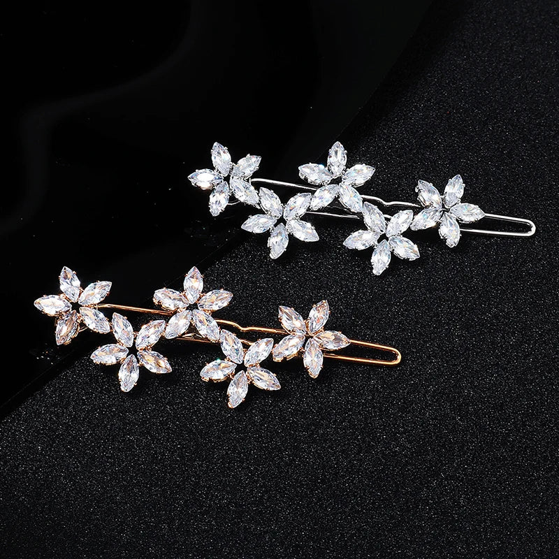 Fashion Barrette Cubic Zirconia Leaf Hair Clips for Women Accessories Hair Jewelry Headpiece