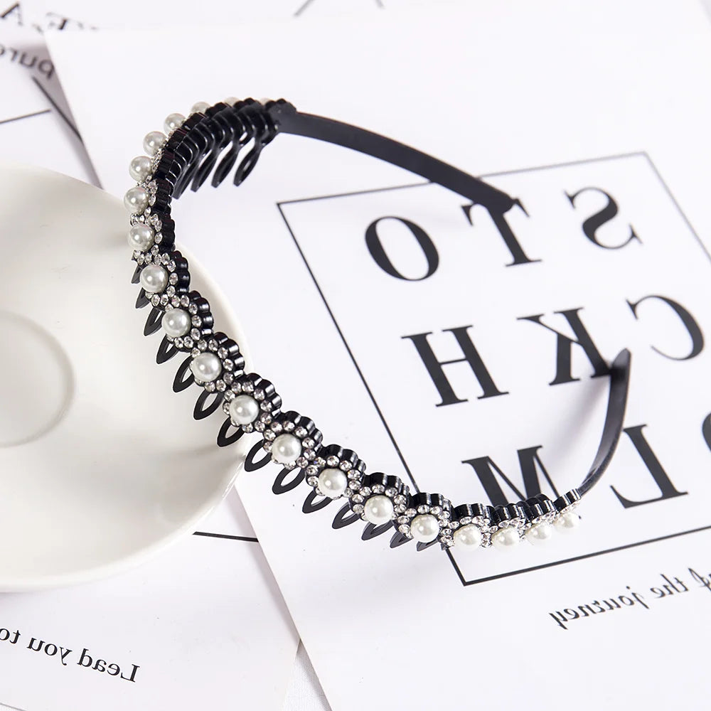Double Layer Bands Clip Hairbands Fashion Plastic Braided Headband Knitting Women's Headwear Hair Accessories Pearl