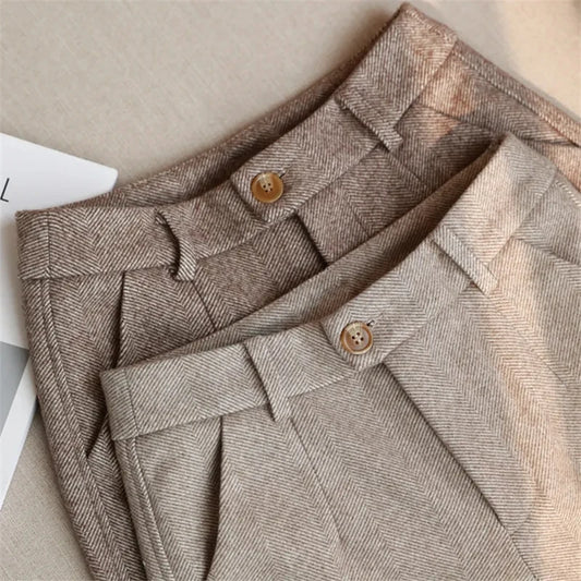 Wool Pants Women's Pencil Pants Autumn Winter High Waisted Casual Suit Pants Office Women Trousers