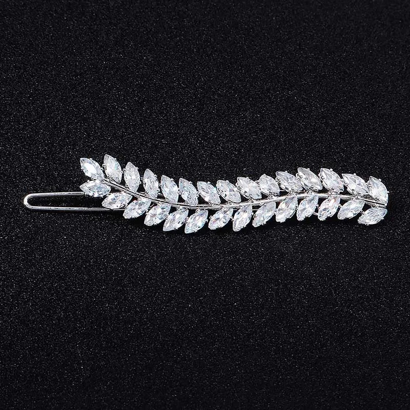 Fashion Barrette Cubic Zirconia Leaf Hair Clips for Women Accessories Hair Jewelry Headpiece