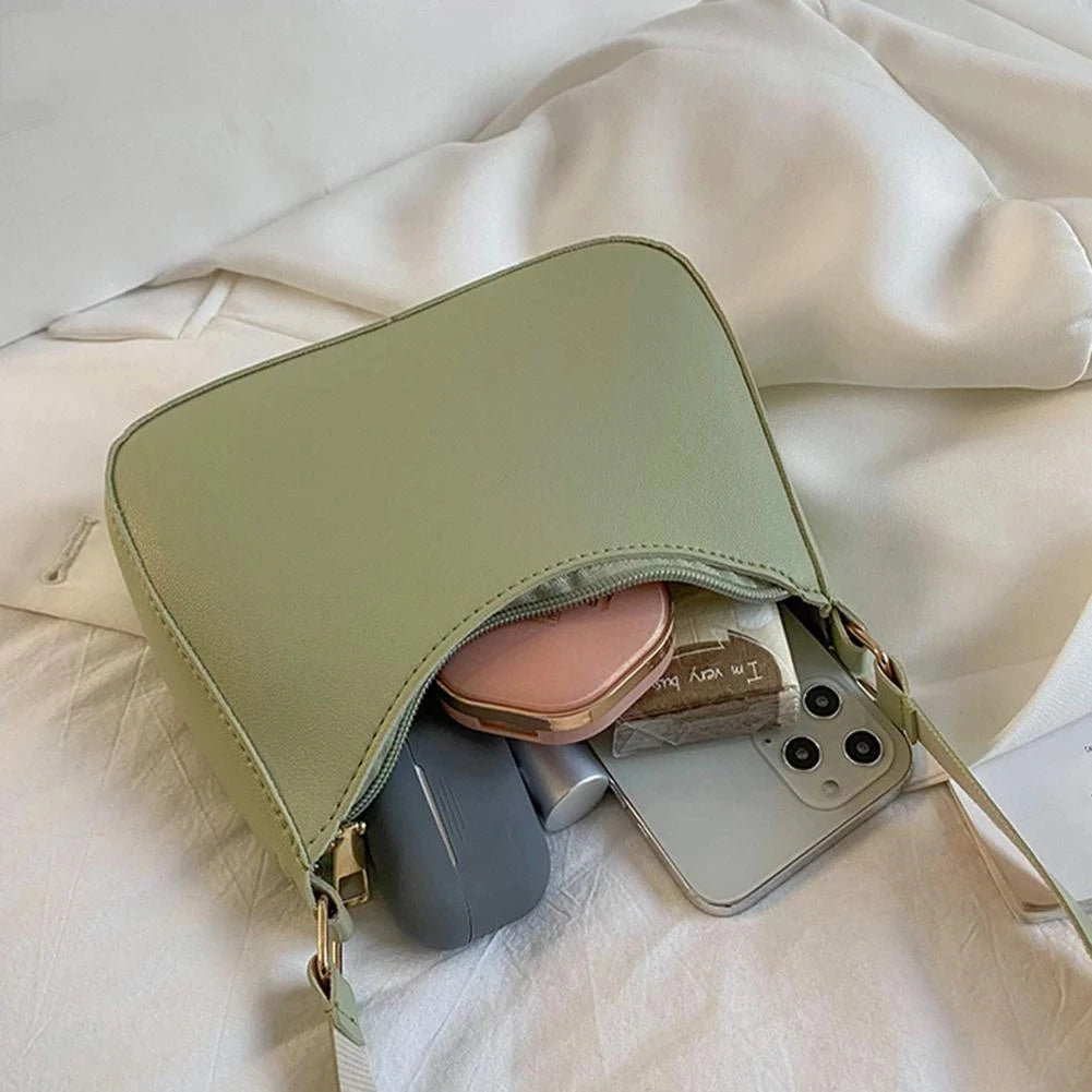 Women's Fashion Handbags Retro Solid Color PU Leather Shoulder Underarm Bag Casual Women Hobos Handbags