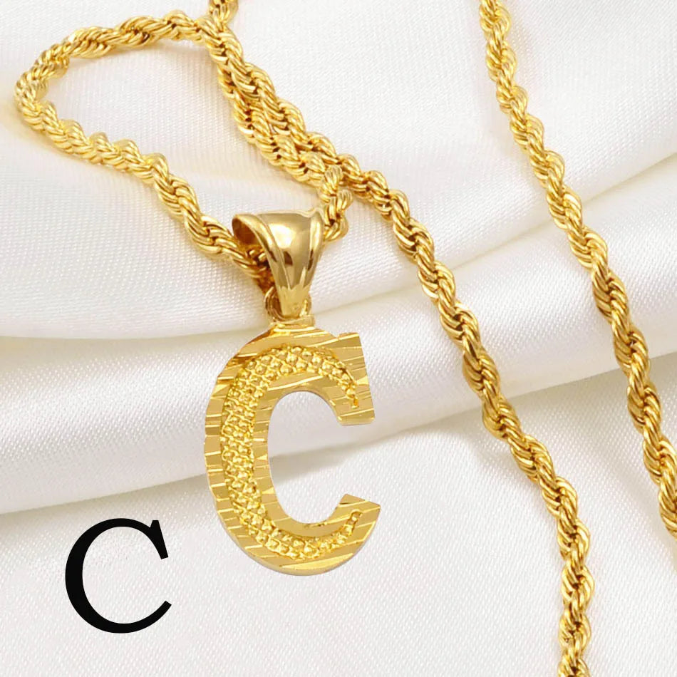 Anniyo A-Z Letters Necklaces Women Men Gold Plated Initial Pendant Rope Chain English Letter Jewelry Alphabet