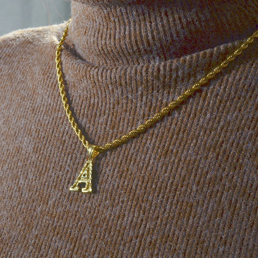 Anniyo A-Z Letters Necklaces Women Men Gold Plated Initial Pendant Rope Chain English Letter Jewelry Alphabet