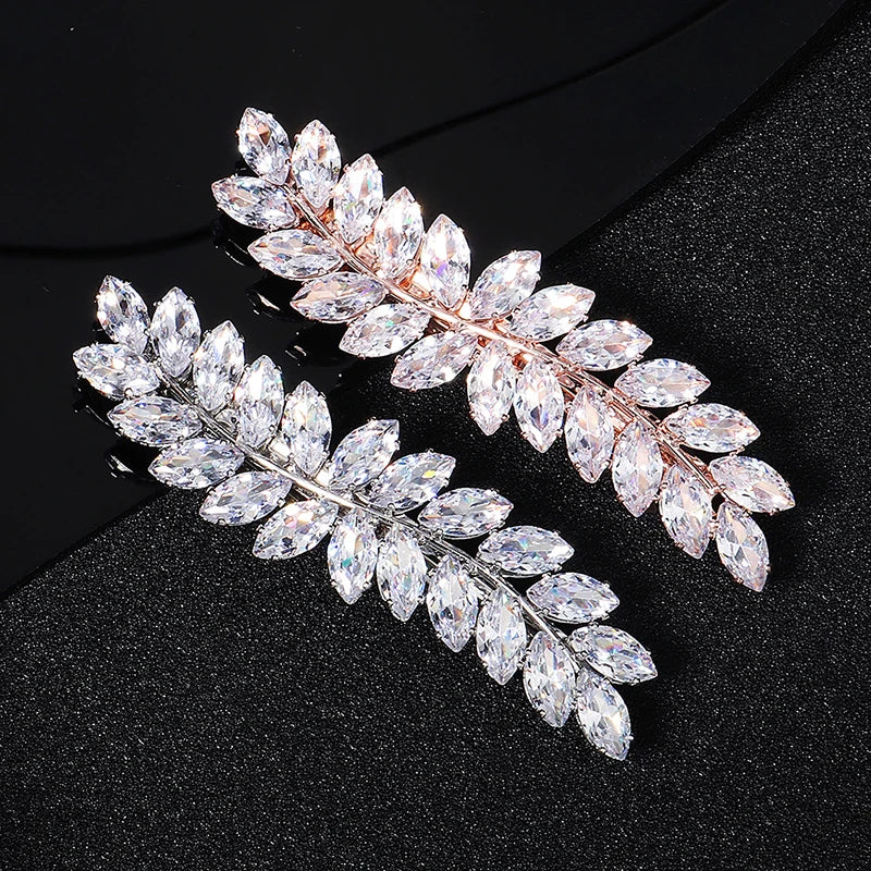 Fashion Barrette Cubic Zirconia Leaf Hair Clips for Women Accessories Hair Jewelry Headpiece