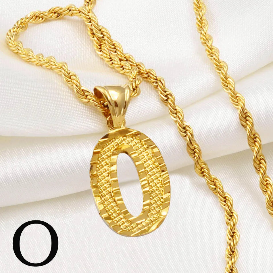 Anniyo A-Z Letters Necklaces Women Men Gold Plated Initial Pendant Rope Chain English Letter Jewelry Alphabet