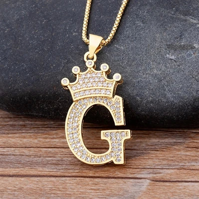 Nidin  Luxury Copper Zircon A-Z Crown Alphabet Pendant Chain Necklace Hip-Hop Style Fashion Woman Man Initial Name Jewelry