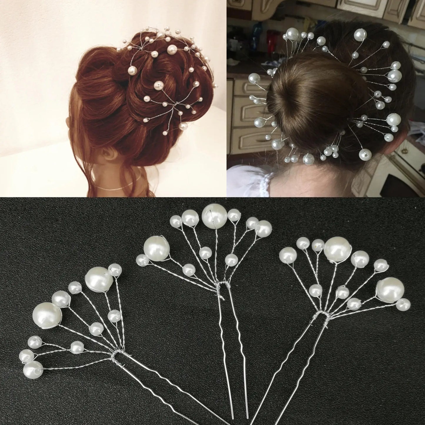 Women U-shaped Pin Metal Barrette Clip Hairpins Simulated Pearl Hair Accessories  Hairstyle Design Tools