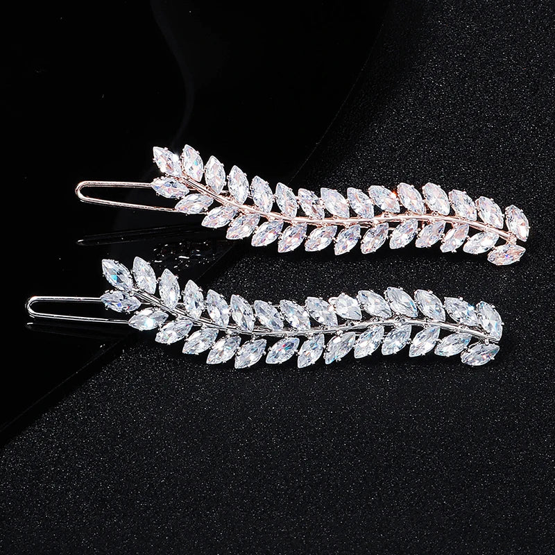 Fashion Barrette Cubic Zirconia Leaf Hair Clips for Women Accessories Hair Jewelry Headpiece