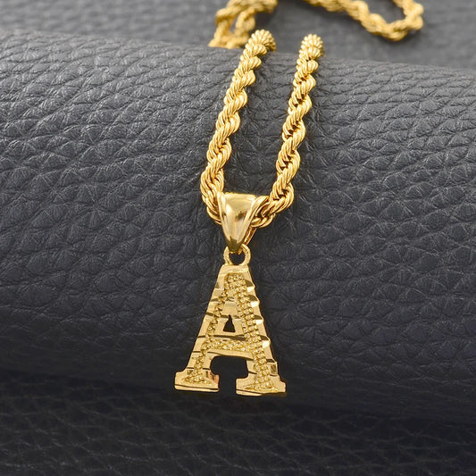 Anniyo A-Z Letters Necklaces Women Men Gold Plated Initial Pendant Rope Chain English Letter Jewelry Alphabet