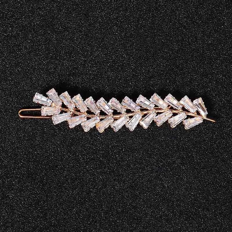 Fashion Barrette Cubic Zirconia Leaf Hair Clips for Women Accessories Hair Jewelry Headpiece