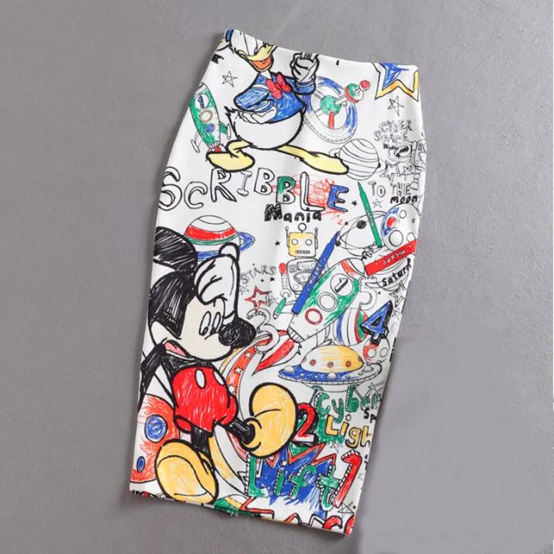 Women's Pencil Skirt High Waist Slim Skirts Print  Large Size Cartoon Summer