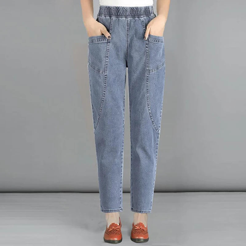 Casual Denim Ankle-length Vintage Baggy Vaqueros Elastic High Waist  Jeans