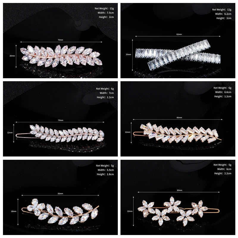 Fashion Barrette Cubic Zirconia Leaf Hair Clips for Women Accessories Hair Jewelry Headpiece
