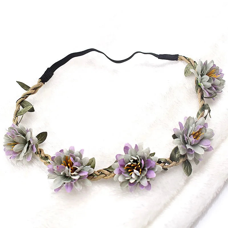Flower Crown Hairband Rope Floral Headband Garland  Wreath Elastic Hair Accessories  Headpiece